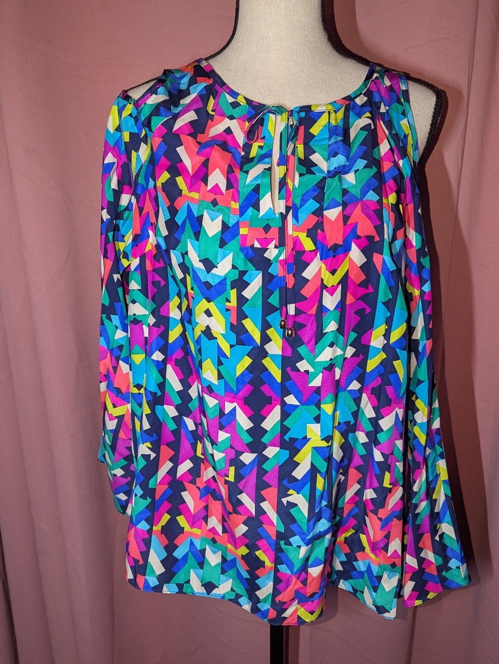 ALICE & TRIXIE Bold & Bright Silk Blouse w/Cold Shoulder Large NWT